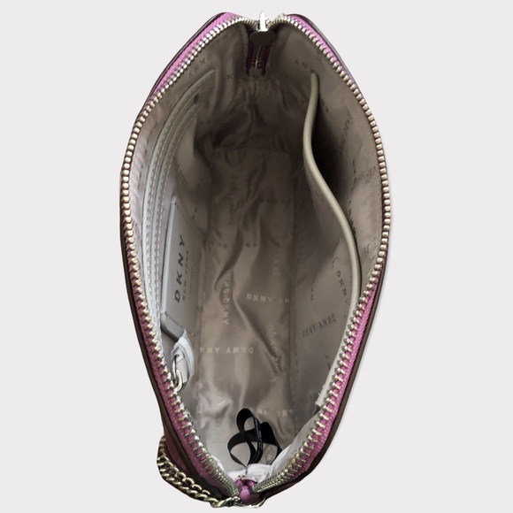 🦋Rare Color DKNY Lilac Genuine Leather Dome Crossbody Bag Silver Tone Chain - Picture 14 of 15